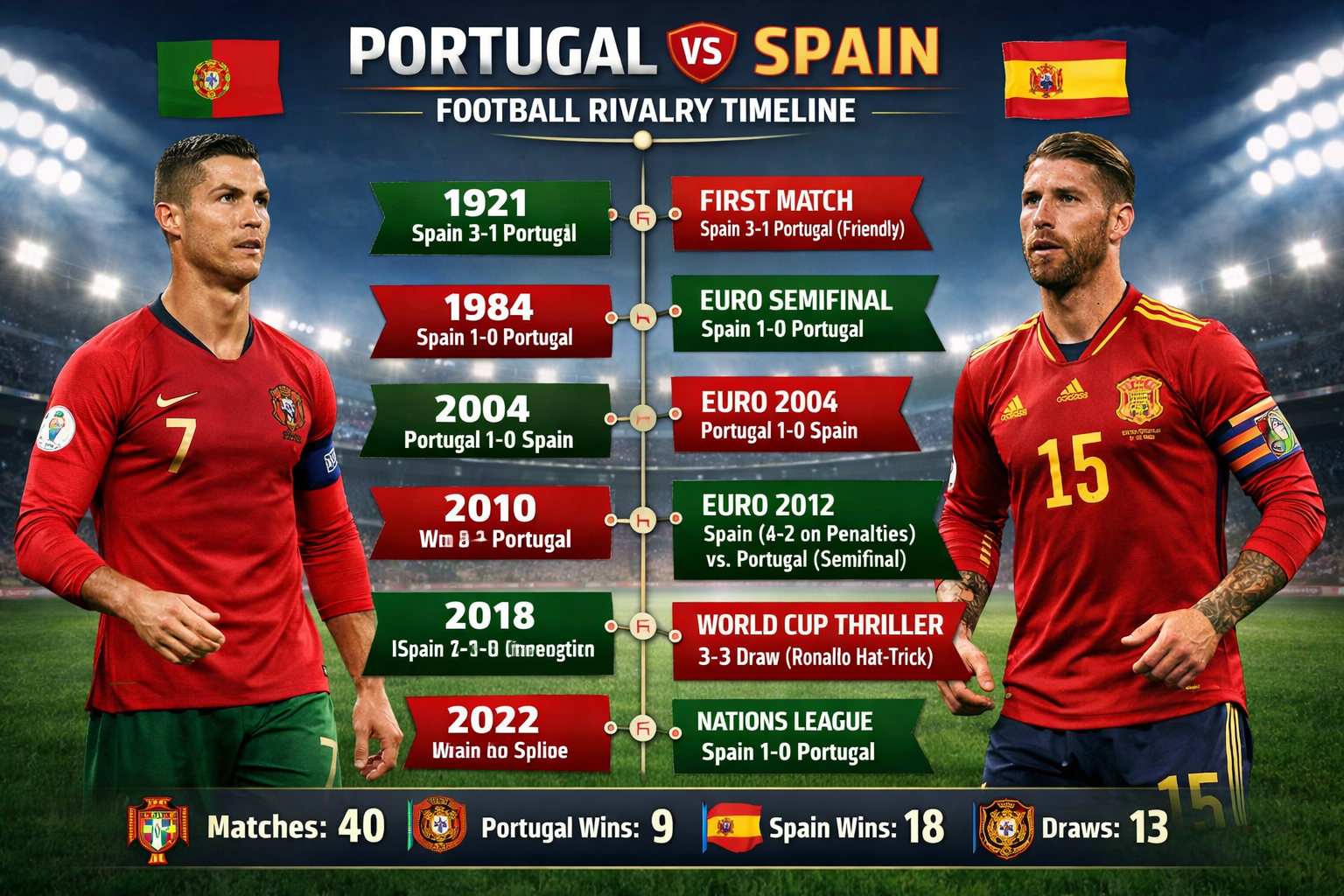 Portugal national football team vs Spain national football team timeline